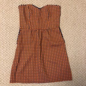 Judith March- orange and blue strapless mini dress